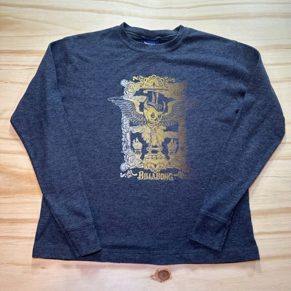 Y2K Billabong Womens Size Small Long Sleeve Thermal Shirt Grunge Skull